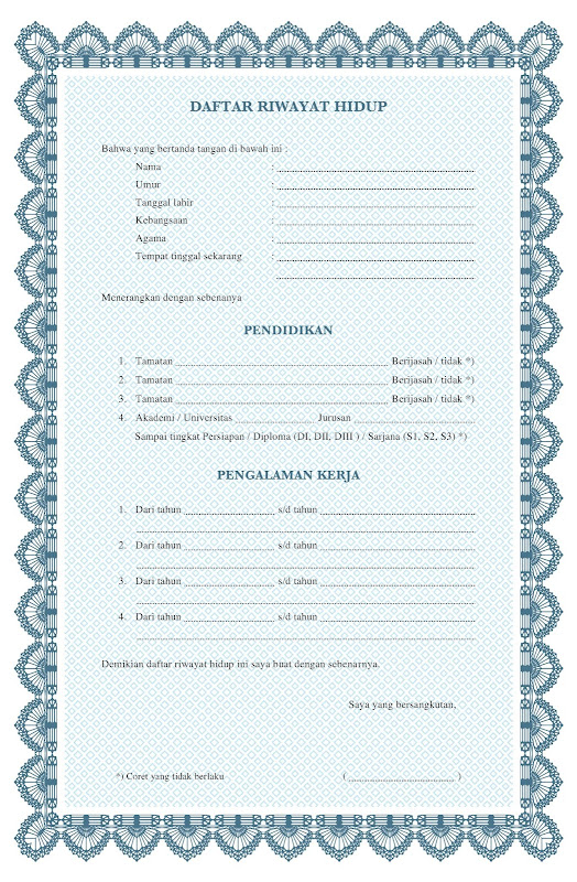 Daftar riwayat hidup cv kosong doc pdf word tulis tangan